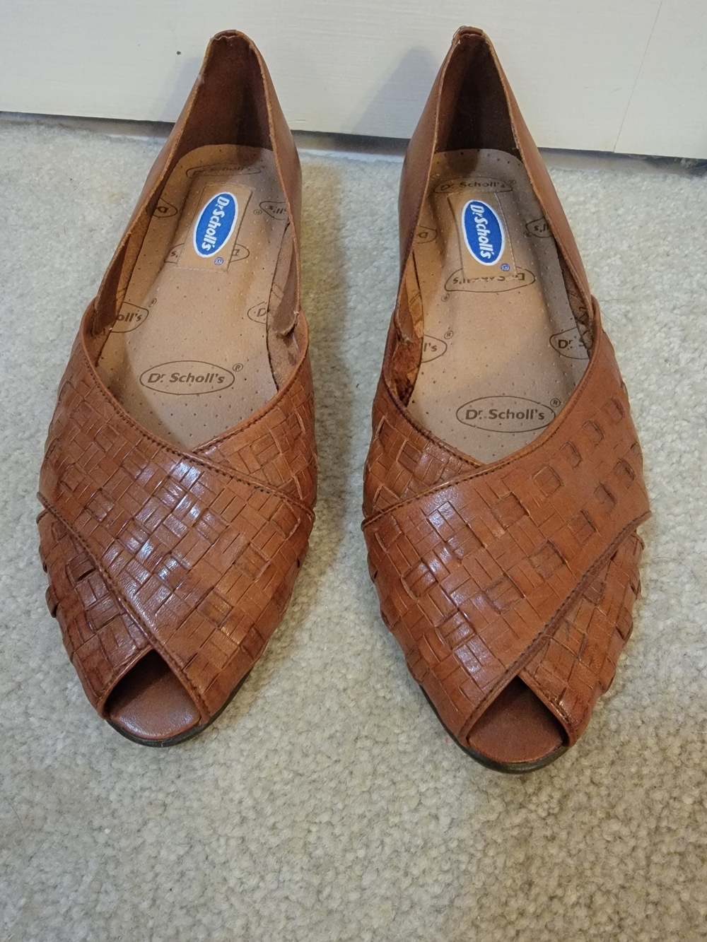 Dr. Scholl's Women's Brown Woven Peep-Toe Flats Size 11